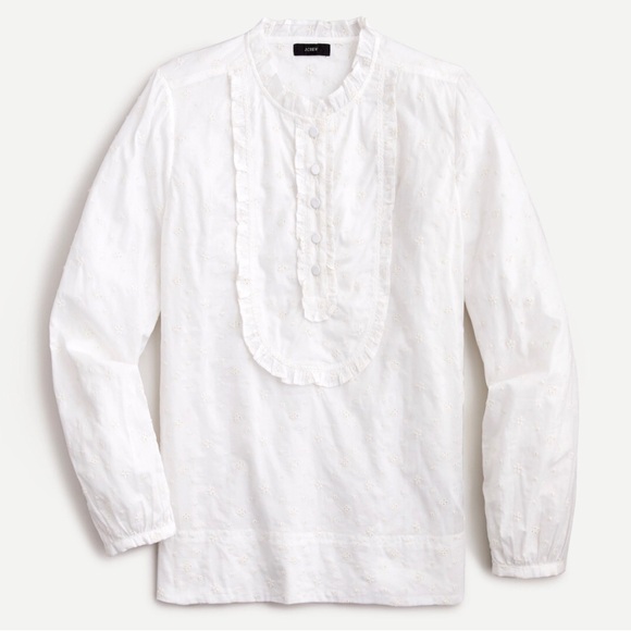 J. Crew long sleeve ruffle white eyelet blouse M - Picture 2 of 11
